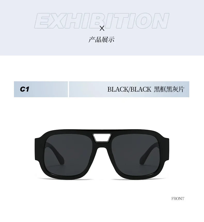 Fashion Double Bridges Square Sunglasses Women Candy Color Retro Wide Legs Men Sun Glasses Shades UV400