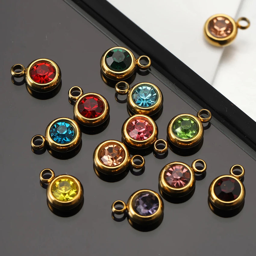 20pcs 6mm Stainless Steel Rhinestone Beads Gold Color Crystal Charms Pendants for Necklace Bracelet Jewelry Making Charm 2030