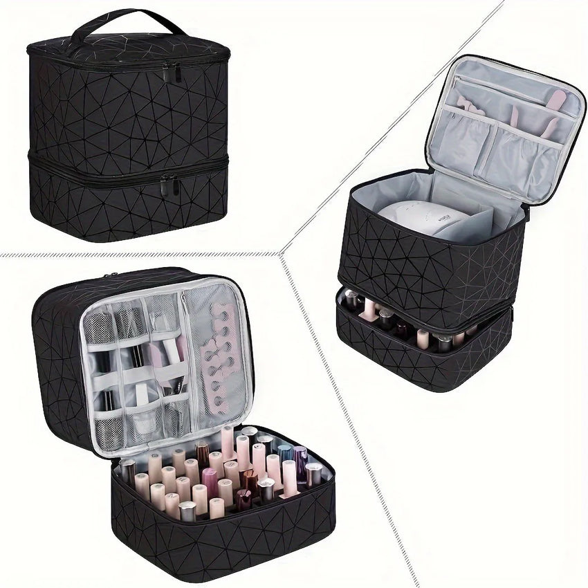 Cross-border explosion Double-layer storage Height cosmetic bag Large capacity portable toilet bag Cosmetic bag Nail polish stor