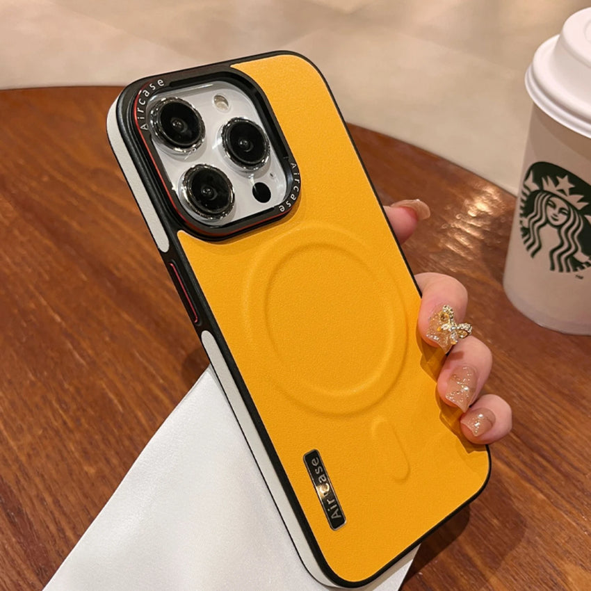 For iPhone 16 Leather Case Luxury Bicolor Magnetic for Magsafe Case for iPhone 15 13 12 14 Pro Max 16Pro Max Wireless Chgarging