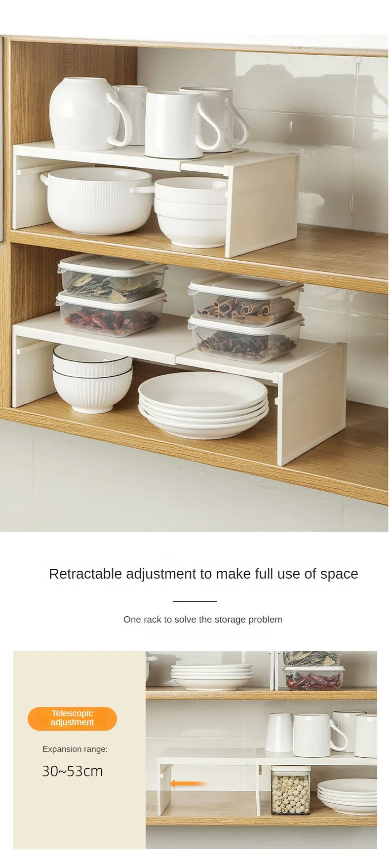 Kitchen Cupboard Organizer Retractable Cabinet Shelf Seasoning Bottle Spice Rack Dish Shelf Kitchen Accessories Storage 2030
