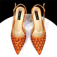2026 New Elegant Green Pointed-Toe High Heels & Matching Bag Set with Diamond Design for Women's Party Wear - Italian Trend