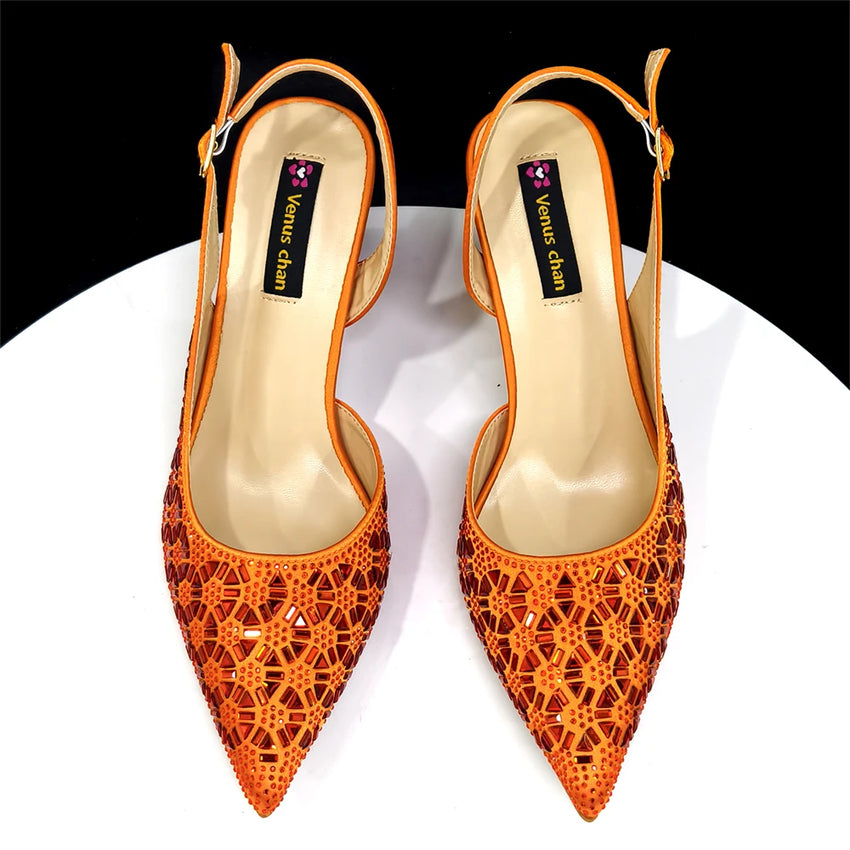 2026 New Elegant Green Pointed-Toe High Heels & Matching Bag Set with Diamond Design for Women's Party Wear - Italian Trend