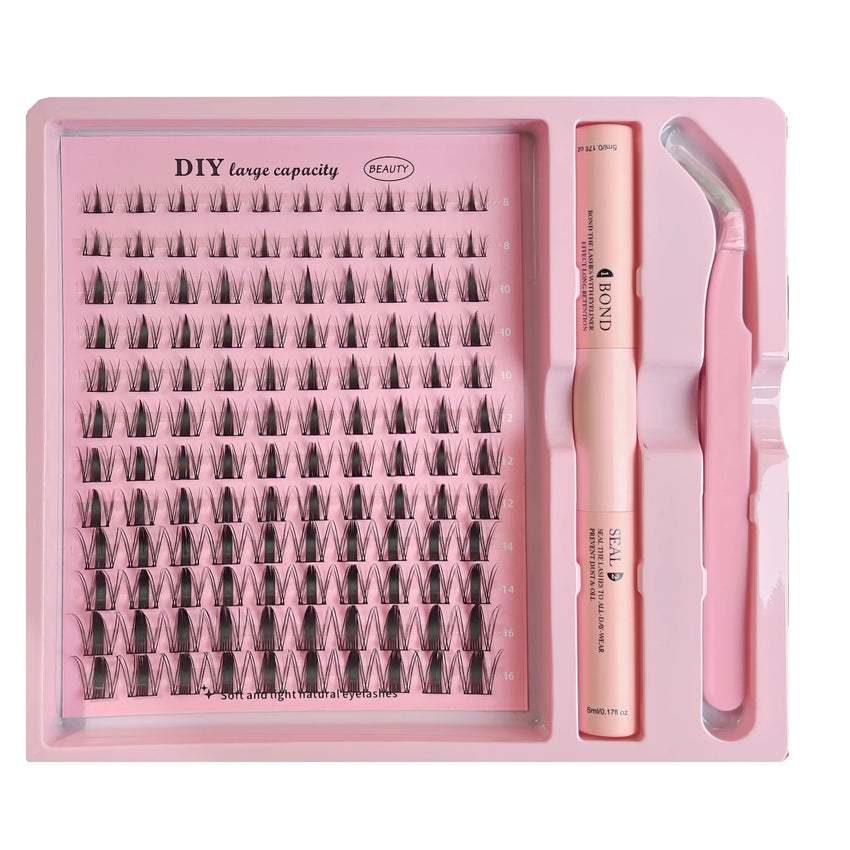 DIY Clusters Lash Kit Full Set 8-16mm Mix Bond&Seal Tweezers Lash for Self Application Makeup Individual Eyelash Extensions