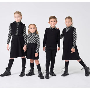 AP check cotton collection kids girls boys fall winter pockets jumper dress skirt family matching clothes casual plaid clothing
