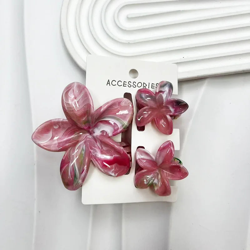 3Pcs/Set Sweet Flower Colroful Gradient Hair Claws Ponytail Cip Clamp Barrettes Hairpins For Women Girl Beach Hair Accessories