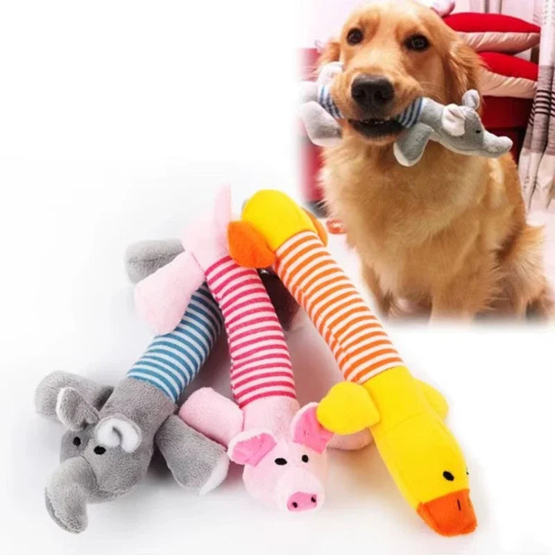 Striped Plush Dog Toys Squeaky Assorted Animals Duck Pig Hippo Shapes Durable Bite Resistant Safe Washable Fun Pet Supplies
