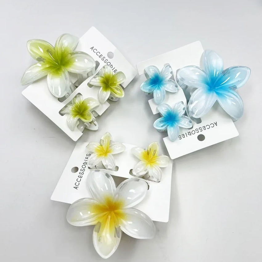 3Pcs/Set Sweet Flower Colroful Gradient Hair Claws Ponytail Cip Clamp Barrettes Hairpins For Women Girl Beach Hair Accessories