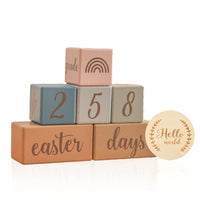 3pc/set Raw Wood Baby Month Milestone Card Beech Block Square Engraved Newborn Month Birthday Milestones Block Photography Props
