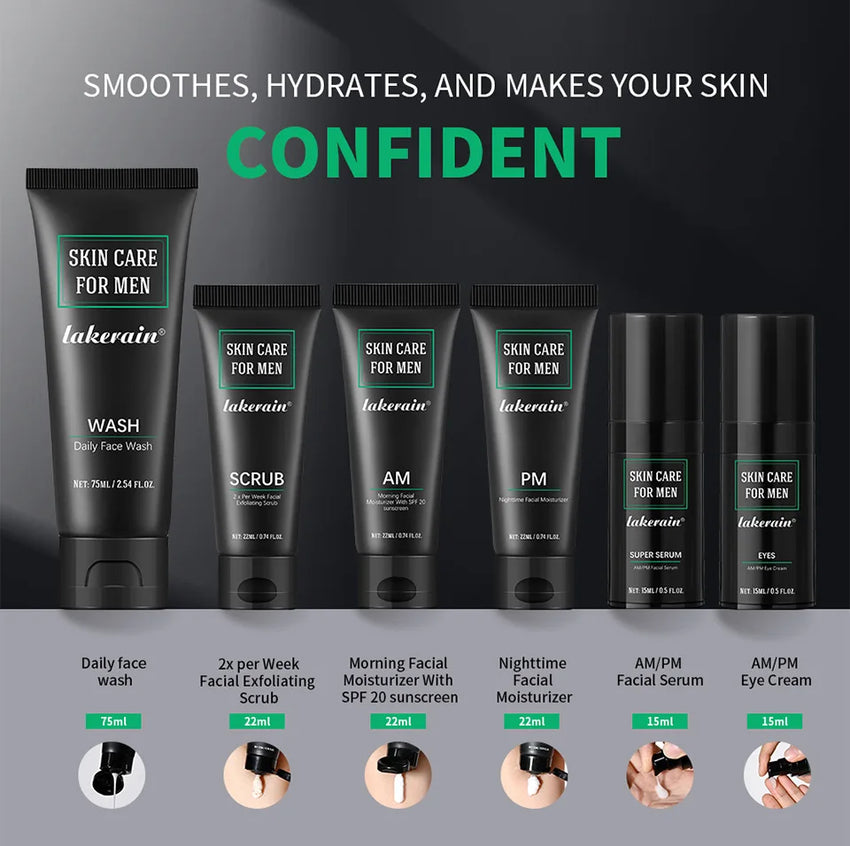 Men's Skin Care Kit - 3 in 1 Set with Face Wash, Moisturizing Cream & Eye Cream, Daily Anti-Aging & Oil Control Facial Treatment