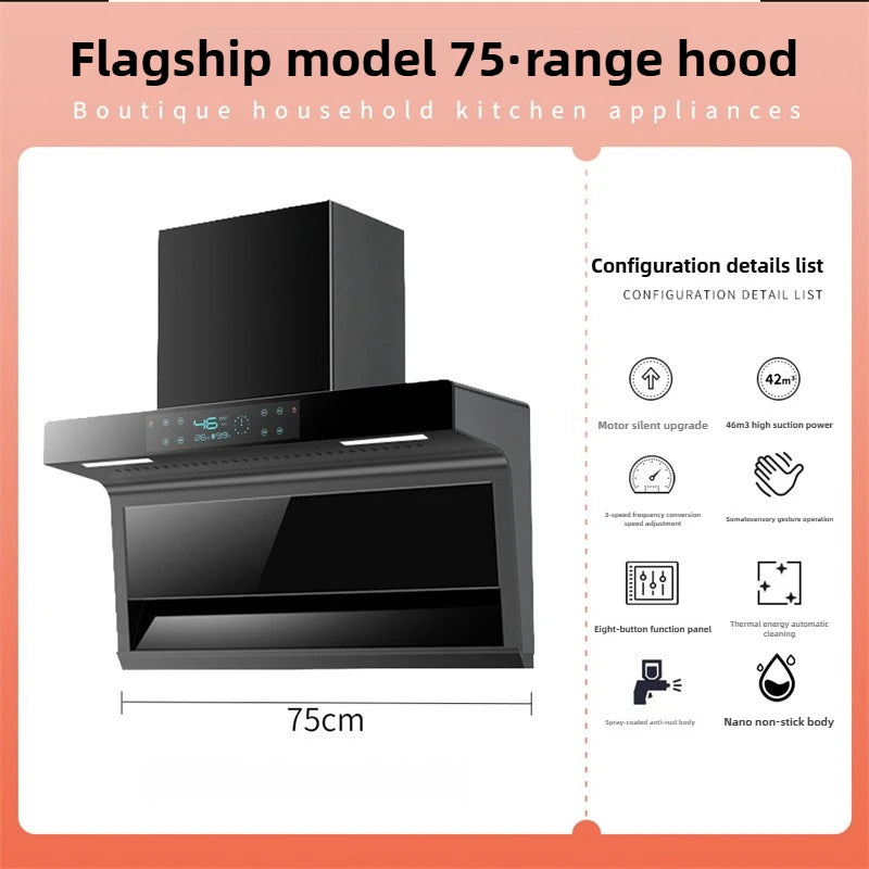 Household Range Hood for Kitchen Large Suction Range Hood Top Side Double Suction Exhaust Fan Small Kitchen Smoke Extractor