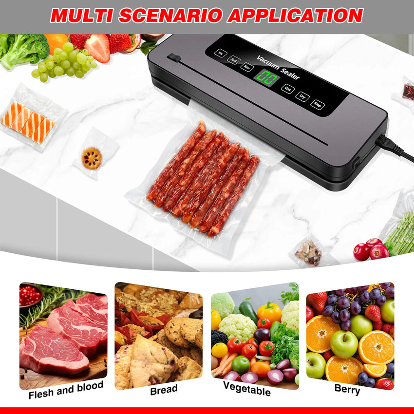 Vacuum Sealer Machine with 10 Sealer Bags and Built-in Cutter, 5 Modes One-touch Sealing for Sous Vide Cooking Dry & Moist Foods