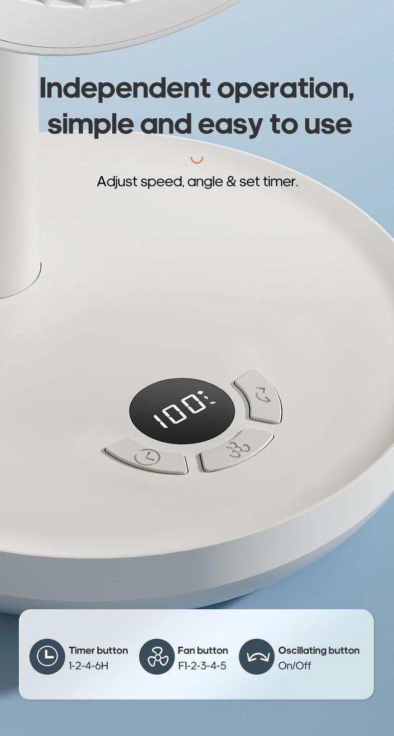 New Portable Smart Oscillating Desk Fan 4000mAh 5 Gear Speed Silent Desktop Rechargeable Fan Angle Adjustable for Home Office