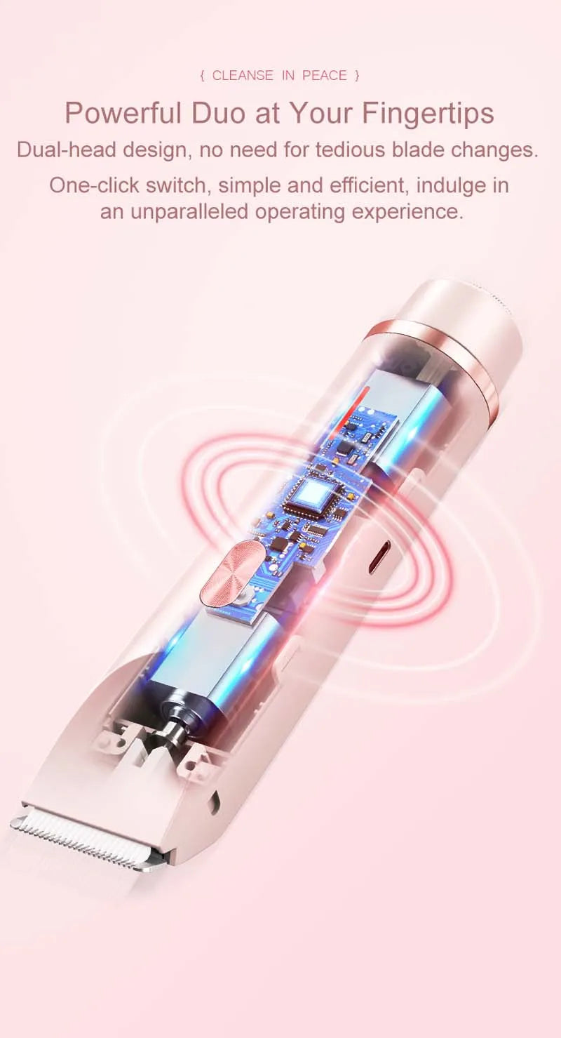 Electric Rerchargeable Lady Razor Double-Headed Waterproof Bikini Trimmer Shaver 2-In-1 Body And Facial Hair Removal Trimmer