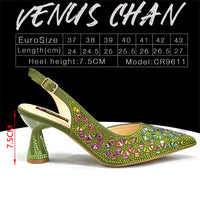 2026 New Elegant Green Pointed-Toe High Heels & Matching Bag Set with Diamond Design for Women's Party Wear - Italian Trend