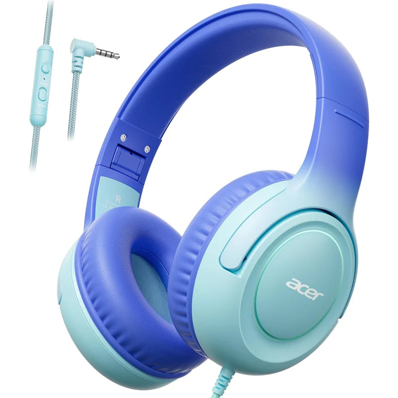 Acer HK03 Kids Wired Headphones for School 85/94dB Volume Limiter 3.5mm Jack Foldable Stereo Sound Headset for Girls Boy Gifts