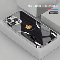 High-end business style curved gold maple wood grain glass phone case for iPhone17 16 15 14 13 12 11Promax Plus