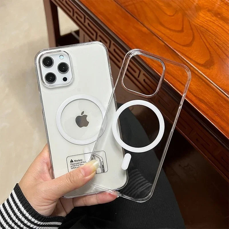 Fashion Anti-Yellow Crystal Clear Phone Case For iPhone 16 15 14 13 12 Pro Max Case for Magsafe Wireless Charging Acrylic Cover