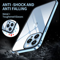360°Full Protection Metal Magnetic Double-Sided Glass Snap Lock Anti Peeping Phone Case For iPhone 15 14 13 12 16 Pro Max Cover