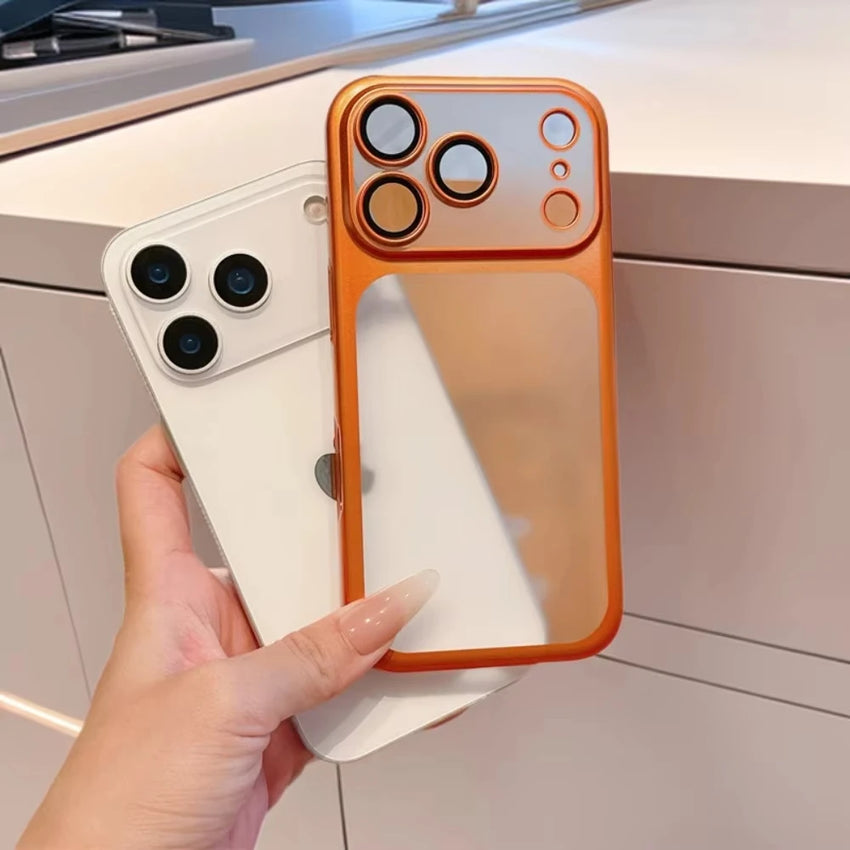 Luxury Transparent Matte Phone Case For iPhone 17Pro Air 17 16 15 14 13 12 11 Pro Max Lens Protection Metallic Color Frame Cover