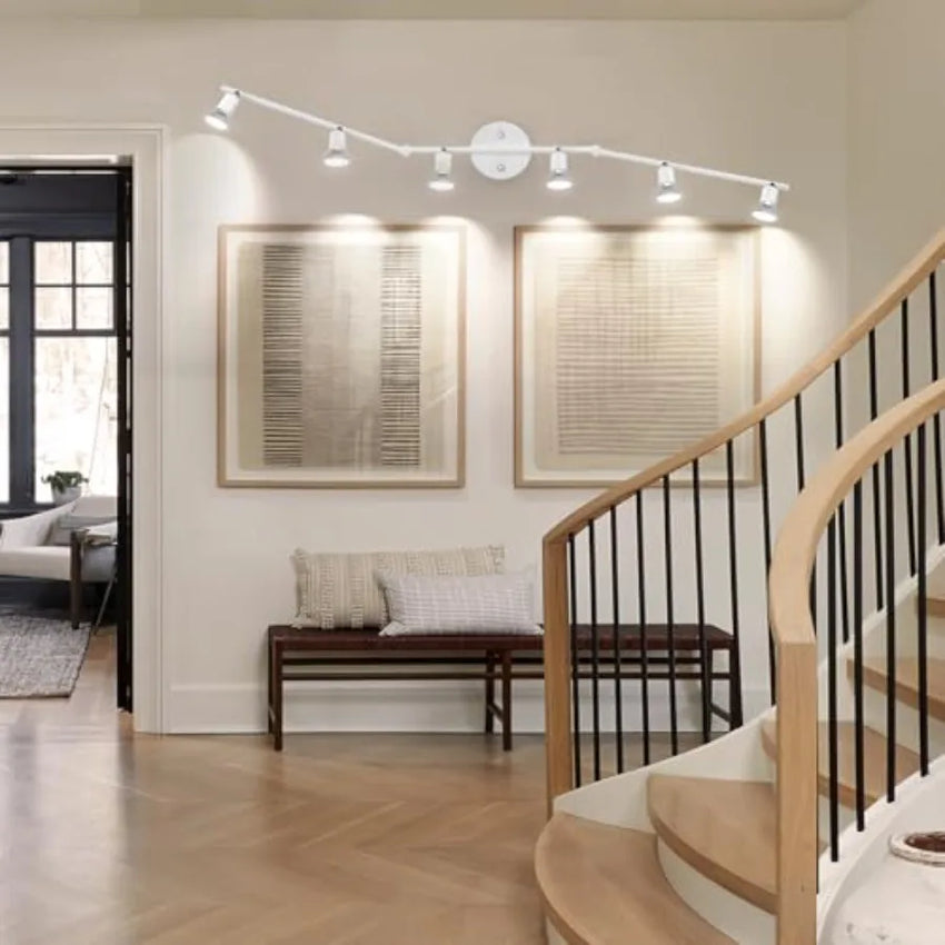 Track Lighting Kit Modern White Ceiling Spot Lighting with Flexibly Rotatable Light Heads 6 Track Lights for Room/Hallway/Kitch