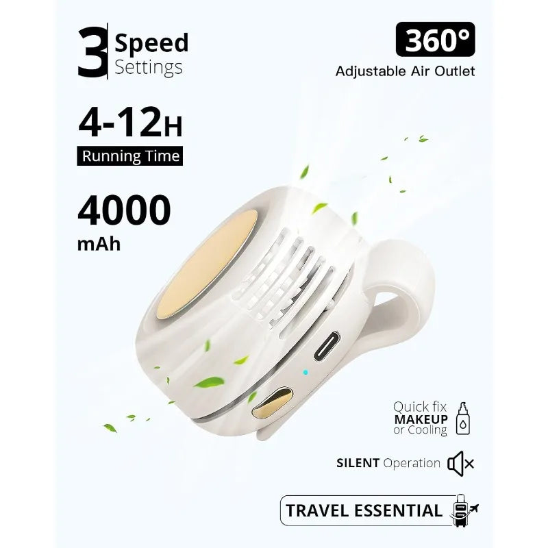 Portable Silent Mini Bladeless Electric Fan,Small fan Clip on Shirt Waist Mini Bladeless Fan Adjustable 3-Speed For Outdoor