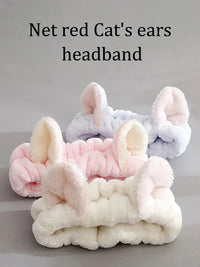 Hairband Cat Coral Plush Headband Cute Soft Hair Bow Headband Hairband Wash Face Makeup Headband Bandage Girl Accessories