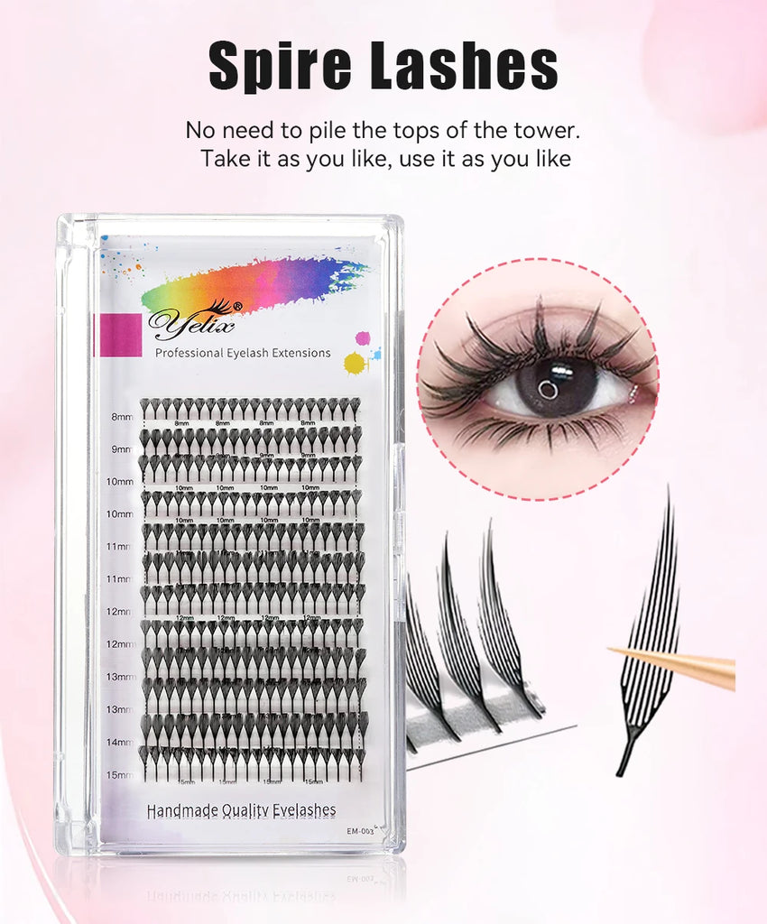 Yelix Feather Lashes Comic Spire Premade Lashes Fans Manga Anime Volume False Eyelashes Extensions for Makeup Tool