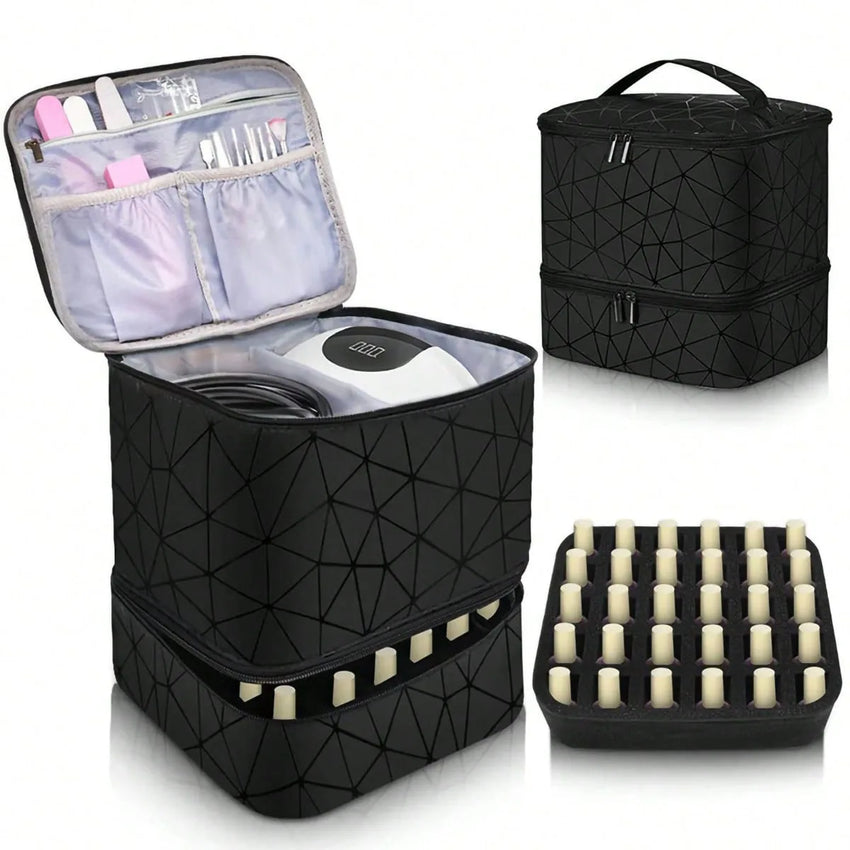 Cross-border explosion Double-layer storage Height cosmetic bag Large capacity portable toilet bag Cosmetic bag Nail polish stor