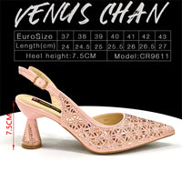 2026 New Elegant Green Pointed-Toe High Heels & Matching Bag Set with Diamond Design for Women's Party Wear - Italian Trend