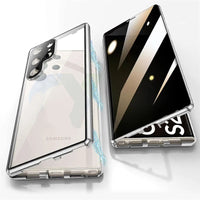 Anti Peeping Metal Phone Case For Samsung Galaxy S25 S24 S23 S22 Ultra Plus 360 Degree Privacy Protection Magnetic Phone Cover