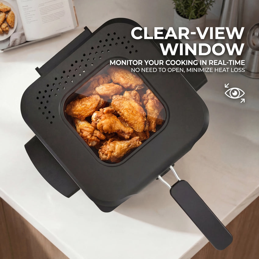 1.5L Electric Deep Fryer with Temp Control, Removable Lid With Odor Filter And Viewing Window, Immersion Frying Basket