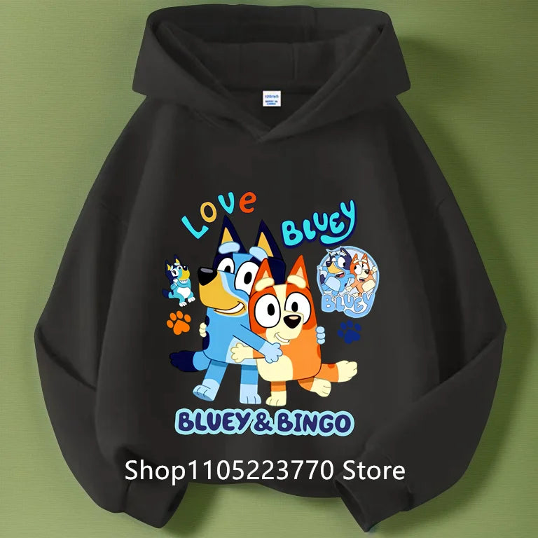 Kids Bluey Hooded Sweatshirt Fall Winter Warm Soft Pullover Comfortable Playwear for Boys Girls