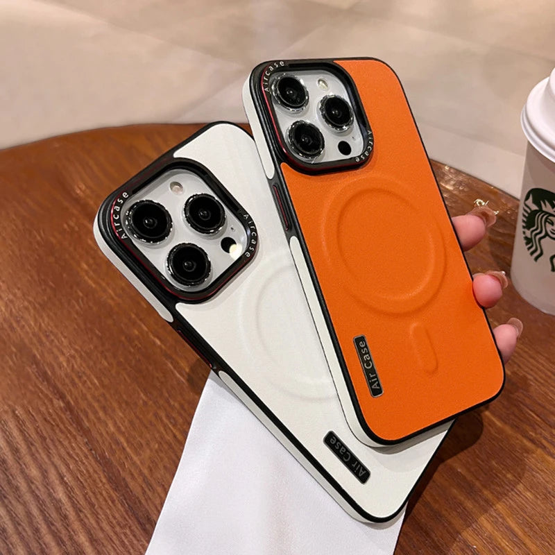 Business Leather Magnetic Phone Case For iPhone 16 15 Pro Max 14 13 12 For Magsafe Wireless Charging Shockproof Matte Back Cover