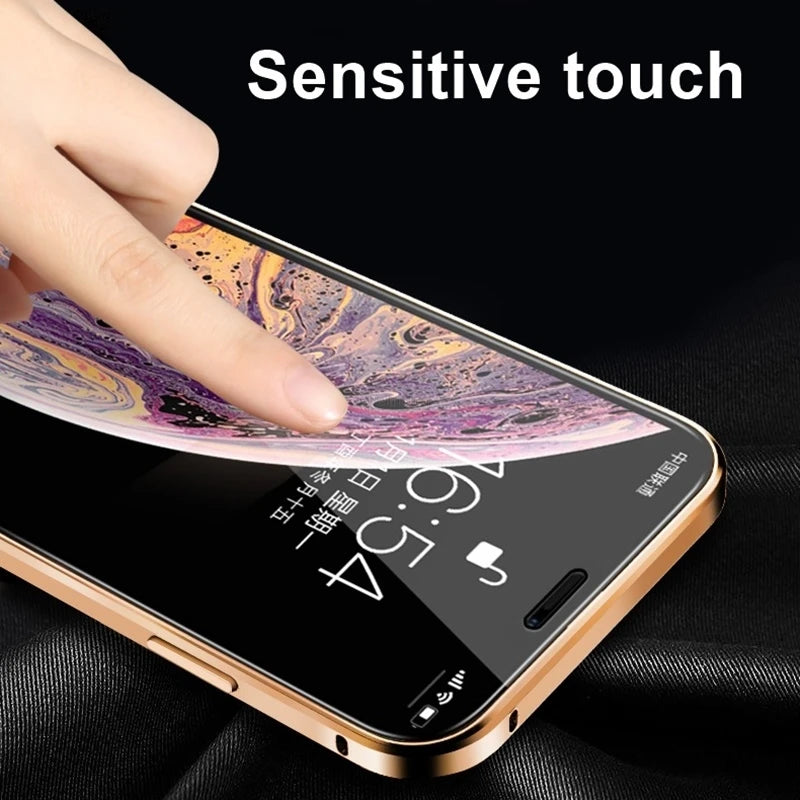 Magnetic Tempered Glass Privacy Metal Case For iphone 17 16 15 14 13 12 XR 11 ProMAX 16 E 360 Magnet Antispy Protective Cover