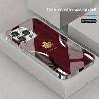 High-end business style curved gold maple wood grain glass phone case for iPhone17 16 15 14 13 12 11Promax Plus