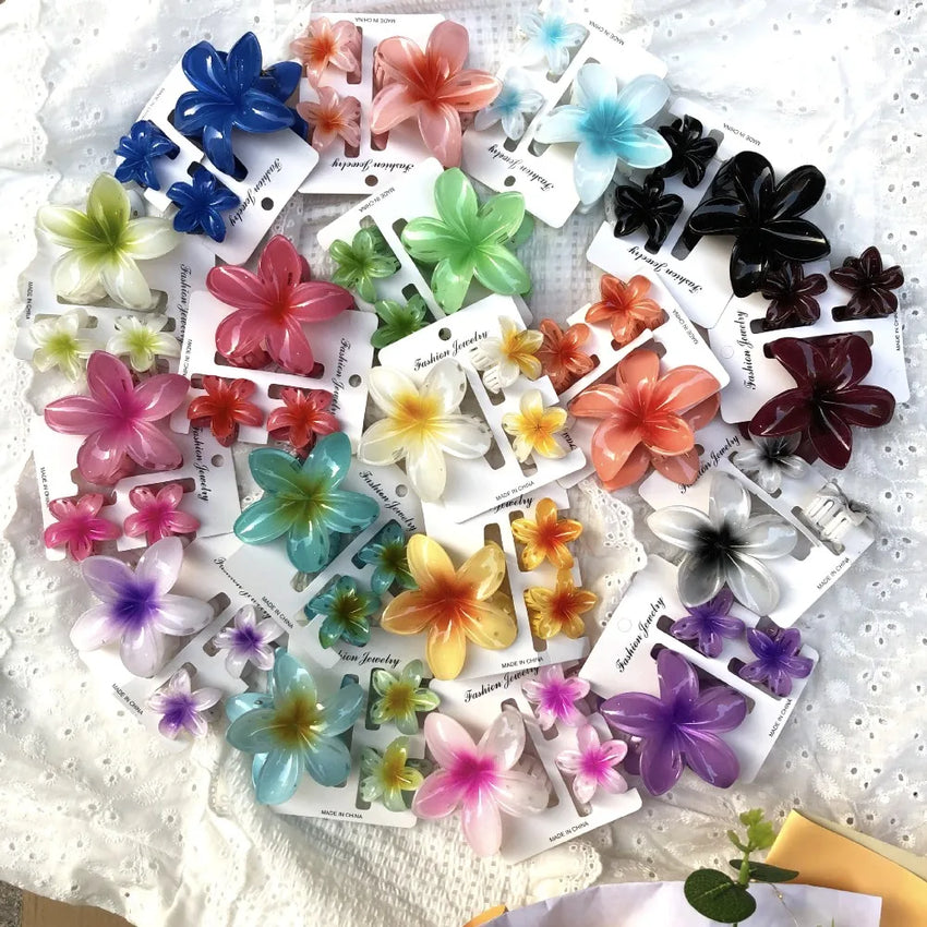 3Pcs/Set Sweet Flower Colroful Gradient Hair Claws Ponytail Cip Clamp Barrettes Hairpins For Women Girl Beach Hair Accessories