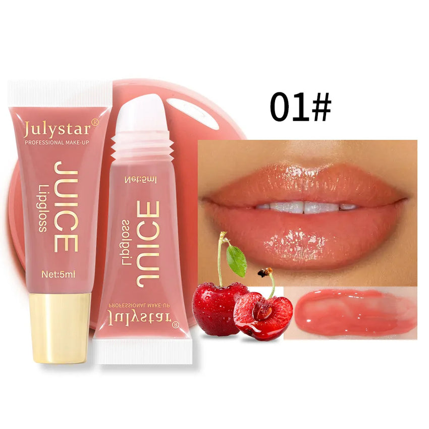 Glitter Plumping Lip Gloss Jelly Strawberry Moisturizer Fruit Lip Oil Transparent Fullness Lip Tint Gel Soft Tube Makeup LipCare