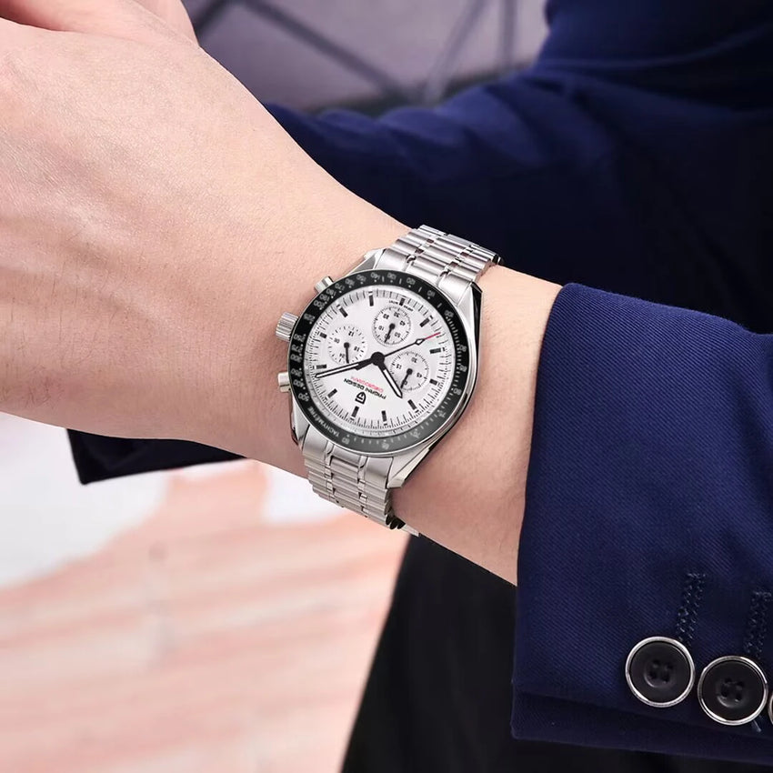 PAGANI DESIGN 2026 New Moon Watch Retro Quartz Watches For Men Stainless steel Luminous waterproof Luxury Sport Chronograph Man