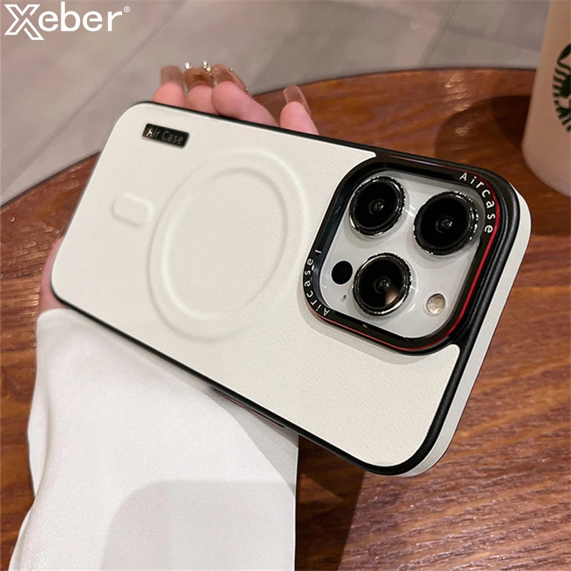 Business Leather Magnetic Phone Case For iPhone 16 15 Pro Max 14 13 12 For Magsafe Wireless Charging Shockproof Matte Back Cover