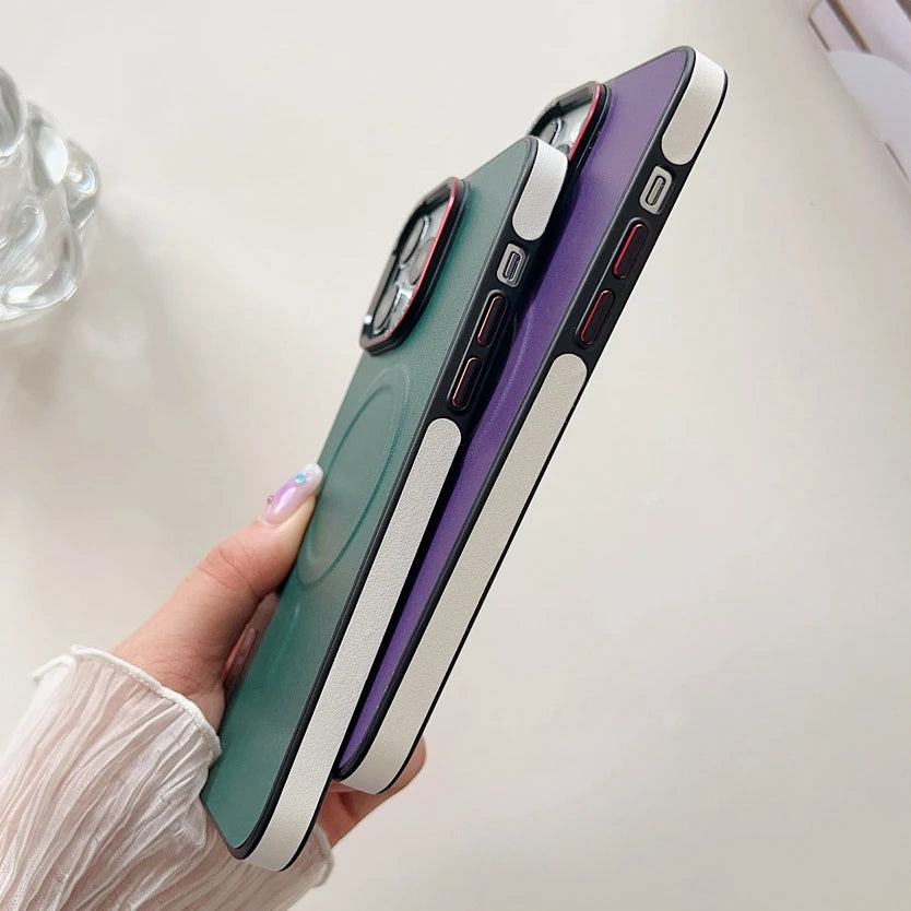 For iPhone 16 Leather Case Luxury Bicolor Magnetic for Magsafe Case for iPhone 15 13 12 14 Pro Max 16Pro Max Wireless Chgarging
