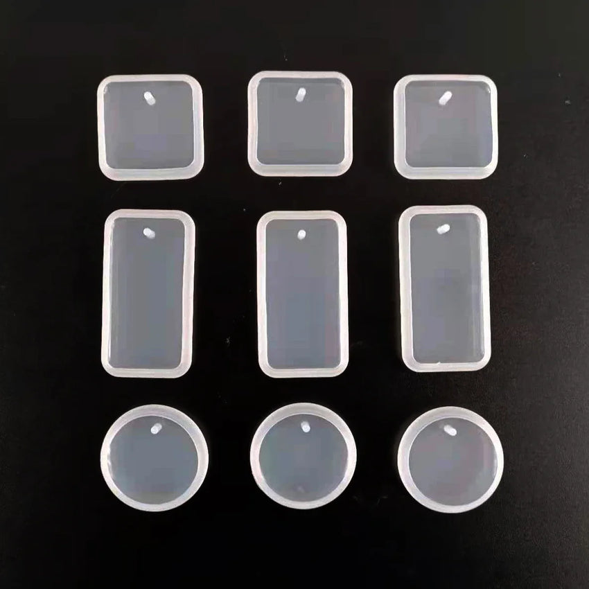 1/6/10pcs DIY Keychain Pendant Silicone Mold Set Crystal Epoxy Resin Mold Round Rectangle Pendants Jewelry Making Casting Mould