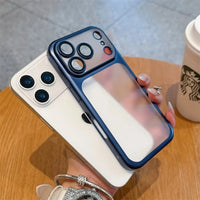 Luxury Transparent Matte Phone Case For iPhone 17Pro Air 17 16 15 14 13 12 11 Pro Max Lens Protection Metallic Color Frame Cover