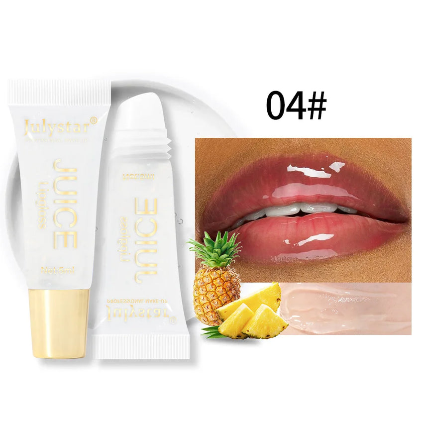 Glitter Plumping Lip Gloss Jelly Strawberry Moisturizer Fruit Lip Oil Transparent Fullness Lip Tint Gel Soft Tube Makeup LipCare