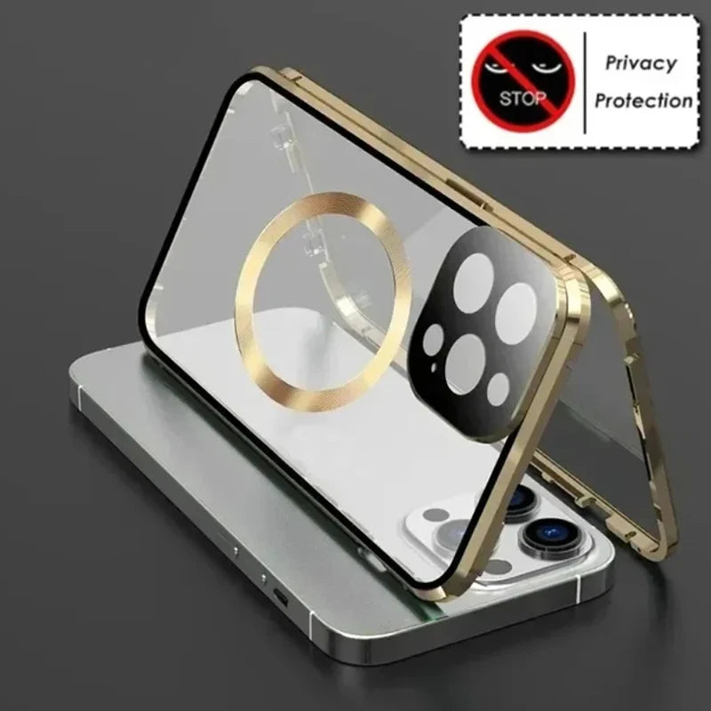 Metal Magnetic Anti Peeping Privacy Case For iPhone 17 16e 15 14 13 12Pro Max Magsafe Case 360 Protection Shockproof Phone Cover