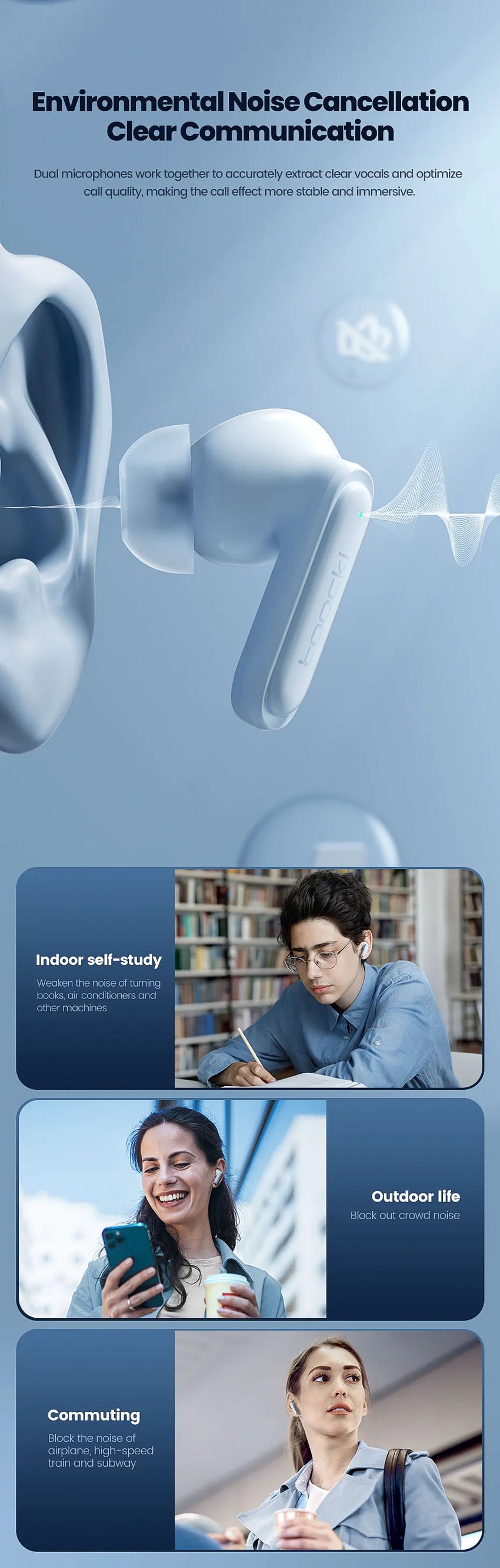Toocki Bluetooth Earphones BT 5.3 Flip In-Ear Headphones True Wireless Hi-Fi Headsets 400mAh Long Standby Phone Sports Earbuds