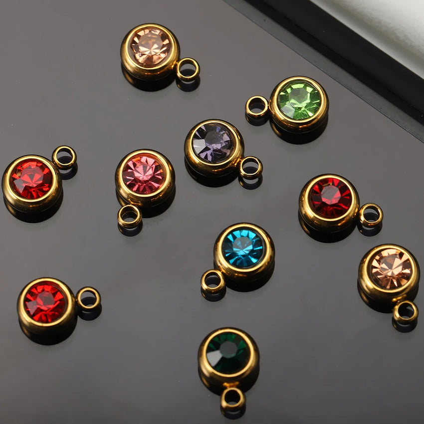 20pcs 6mm Stainless Steel Rhinestone Beads Gold Color Crystal Charms Pendants for Necklace Bracelet Jewelry Making Charm 2030
