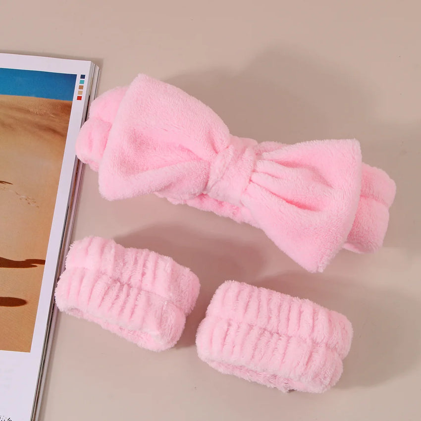 Wash Face Headbands For Women Coral Fleece Hair Bands Cuff Waterproof Bands Absorbent Wristbands Head Band Hair Accessories Set