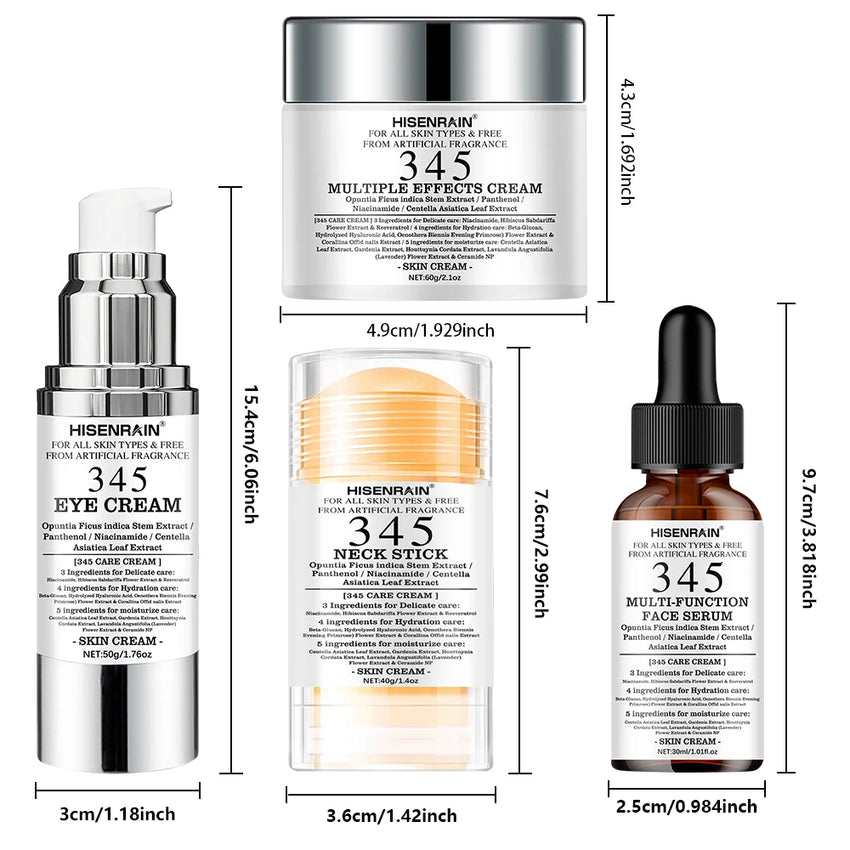 SUYARUN 4 in 1 Travel Skincare Kit - Face, Eye, Neck Cream & Serum Set, Moisturizing Christmas Gifts for Women, Premium Holiday.