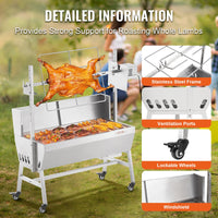 SucceBuy 35inch Rotisserie Grill Electric Motor Charcoal Spit Grill Stainless Steel Roaster w/Lockable Wheels for Camping